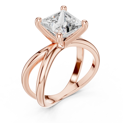 princess lab grown diamond crossover solitaire ring in rose gold