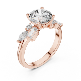 round lab grown diamond three-stone ring in rose gold
