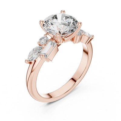 round lab grown diamond three-stone ring in rose gold