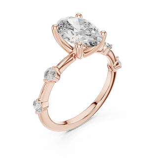 oval lab grown diamond split shank engagement ring in rose gold