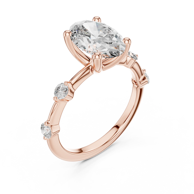 oval lab grown diamond split shank engagement ring in rose gold