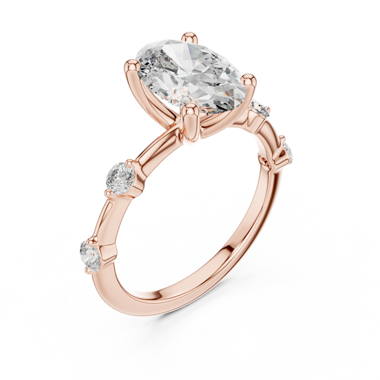 oval lab grown diamond split shank engagement ring in rose gold