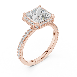 Princess lab grown diamond halo engagement ring in rose gold