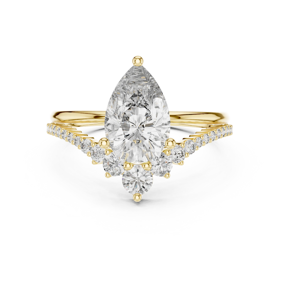pear diamond split-shank engagement ring in yellow gold
