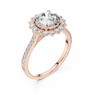 round diamond scalloped halo engagement ring in rose gold
