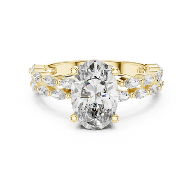 oval diamond marquise engagement ring in yellow gold
