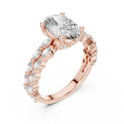 oval diamond marquise engagement ring in rose gold
