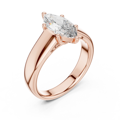 marquise diamond wide-band engagement ring in rose gold
