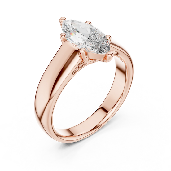 marquise diamond wide-band engagement ring in rose gold
