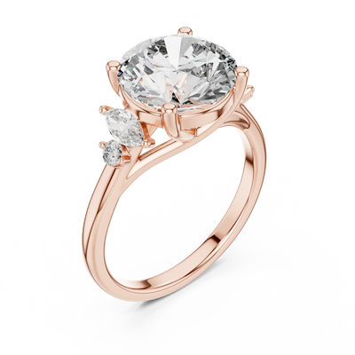 round diamond marquise side-stone ring in rose gold
