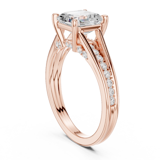 Asscher cut lab grown diamond split shank ring in rose gold