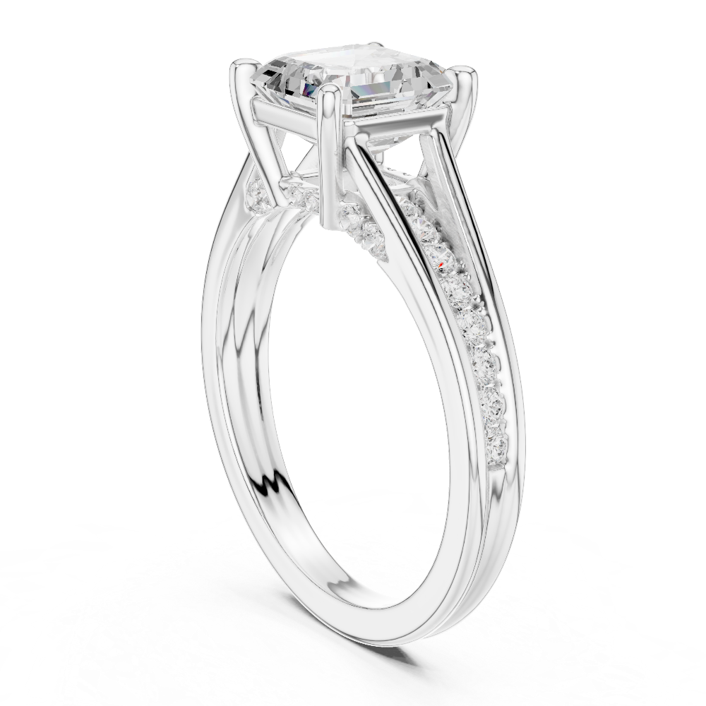 Ladies Asscher split shank diamond ring in gold with Asscher and round lab grown diamonds by Signora Jewels