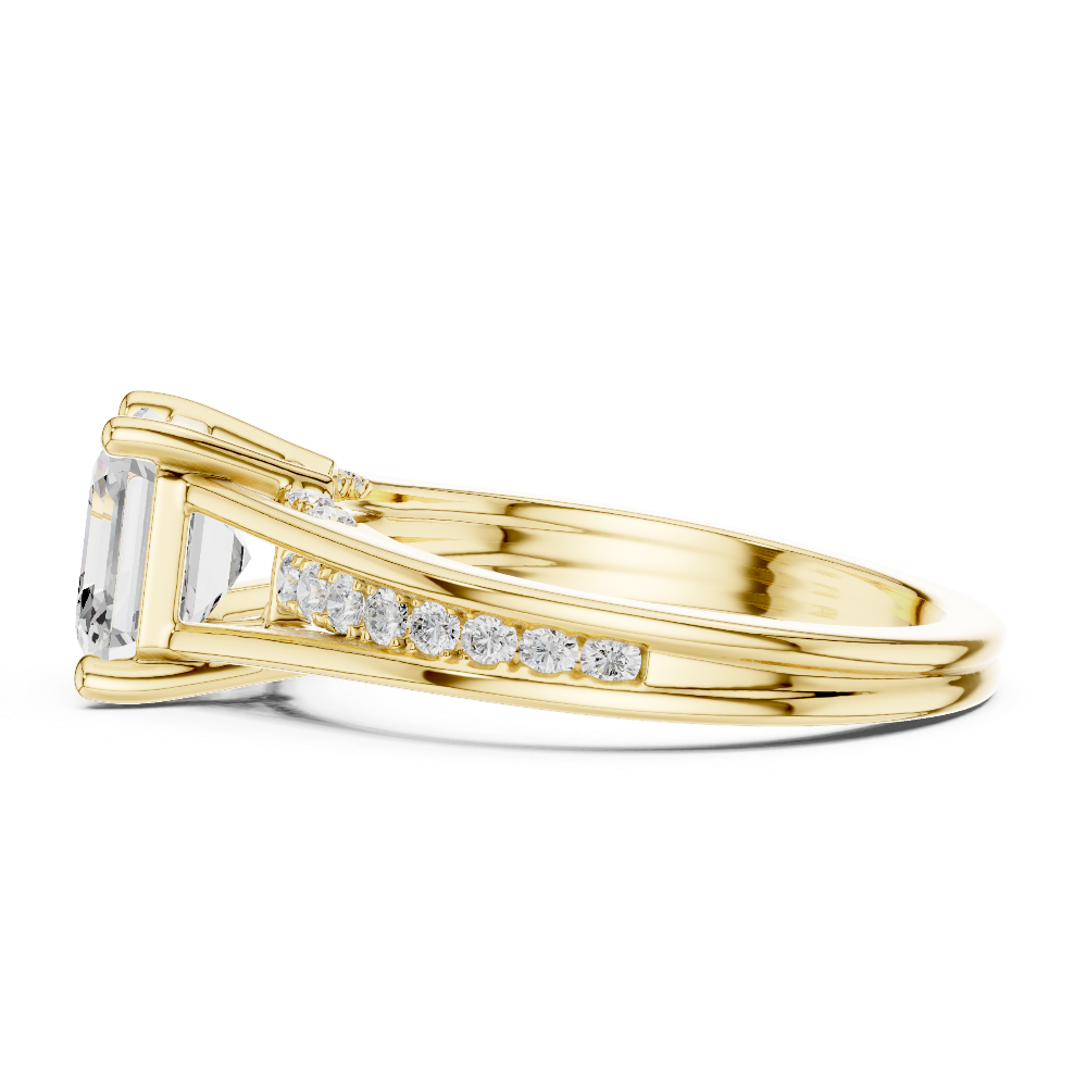 Ladies Asscher split shank diamond ring in gold with Asscher and round lab grown diamonds by Signora Jewels