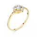 Round brilliant diamond halo ring with round accent diamonds and slim polished band
