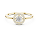 Round brilliant diamond halo ring with round accent diamonds and slim polished band