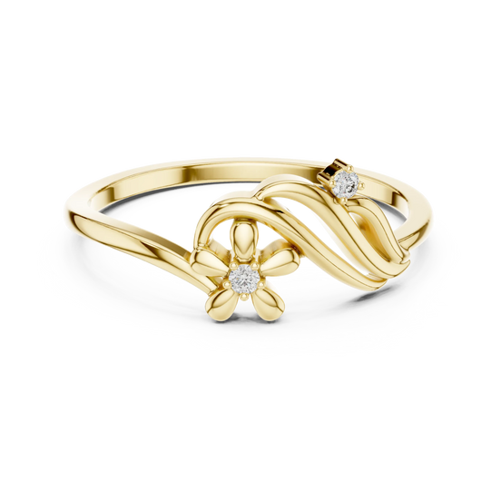 round flower-vine diamond ring in yellow gold
