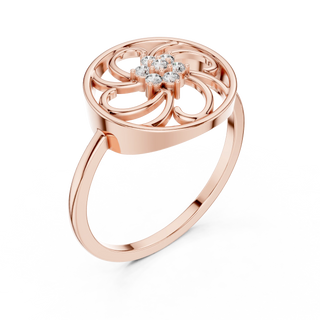 round scrollwork cluster diamond ring in rose gold
