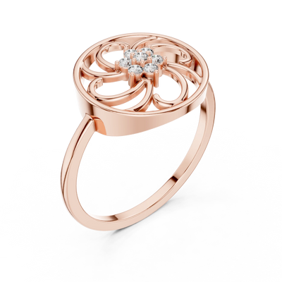 round scrollwork cluster diamond ring in rose gold
