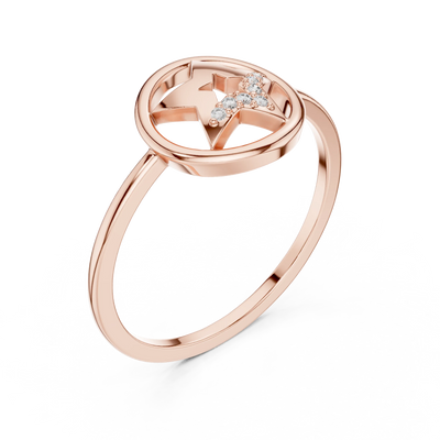 round diamond star frame ring in rose gold
