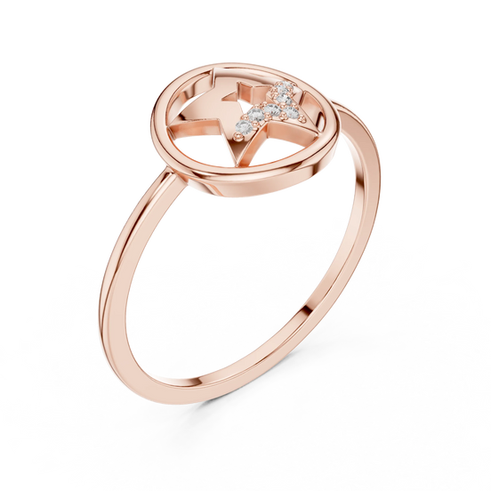 round diamond star frame ring in rose gold

