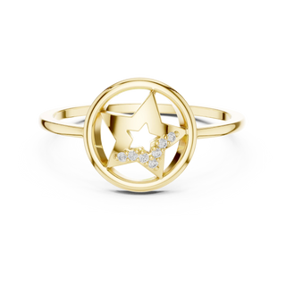 round diamond star frame ring in yellow gold
