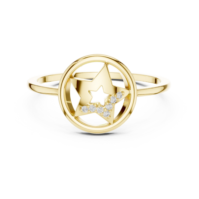 round diamond star frame ring in yellow gold
