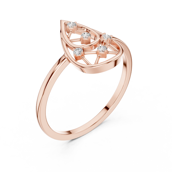 round teardrop lattice diamond ring in rose gold

