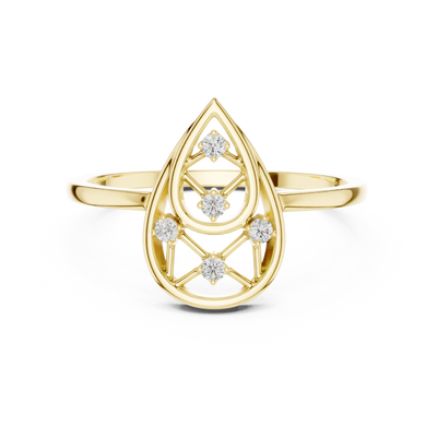 round teardrop lattice diamond ring in yellow gold
