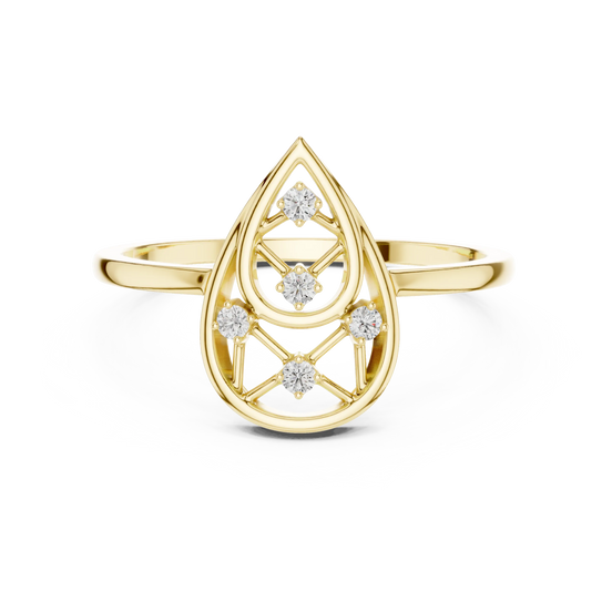 round teardrop lattice diamond ring in yellow gold
