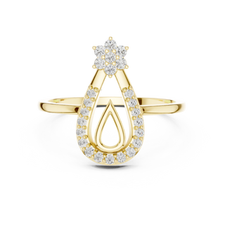 round floral teardrop diamond ring in yellow gold
