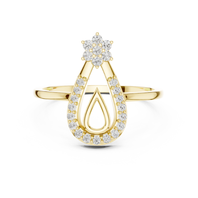 round floral teardrop diamond ring in yellow gold
