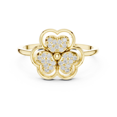 round clover pavé diamond ring in yellow gold
