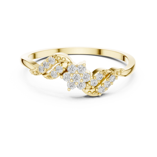 round floral vine diamond ring in yellow gold
