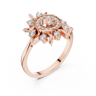 round sunburst cluster diamond ring in rose gold
