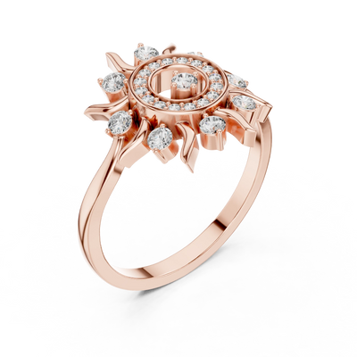 round sunburst cluster diamond ring in rose gold
