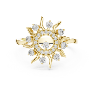 round sunburst cluster diamond ring in yellow gold
