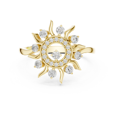 round sunburst cluster diamond ring in yellow gold
