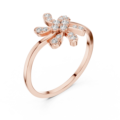 round six-petal swirl diamond ring in rose gold
