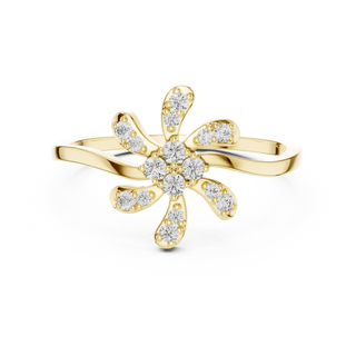 round six-petal swirl diamond ring in yellow gold
