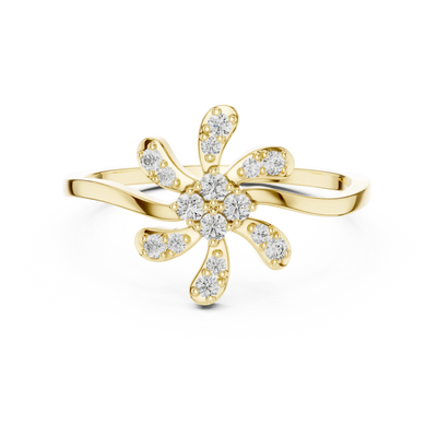 round six-petal swirl diamond ring in yellow gold
