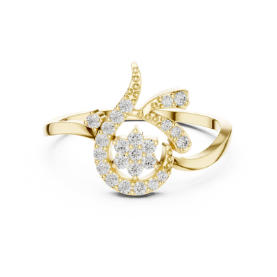 round paisley swirl diamond ring in yellow gold
