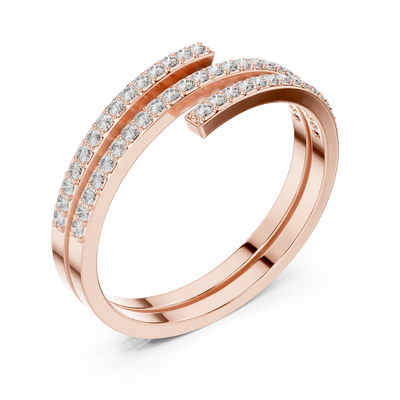 round three-row crossover diamond ring in rose gold

