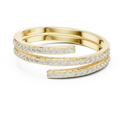 round three-row crossover diamond ring in yellow gold
