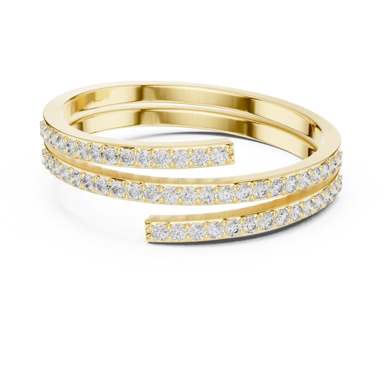 round three-row crossover diamond ring in yellow gold
