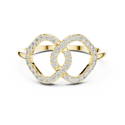 round interlocking loop diamond ring in yellow gold
