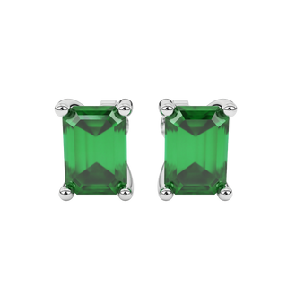 Emerald Green emerald cut four-prong gemstone stud earrings in White Gold