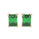 Emerald cut green gemstone solitaire stud earrings in rose gold four prong setting