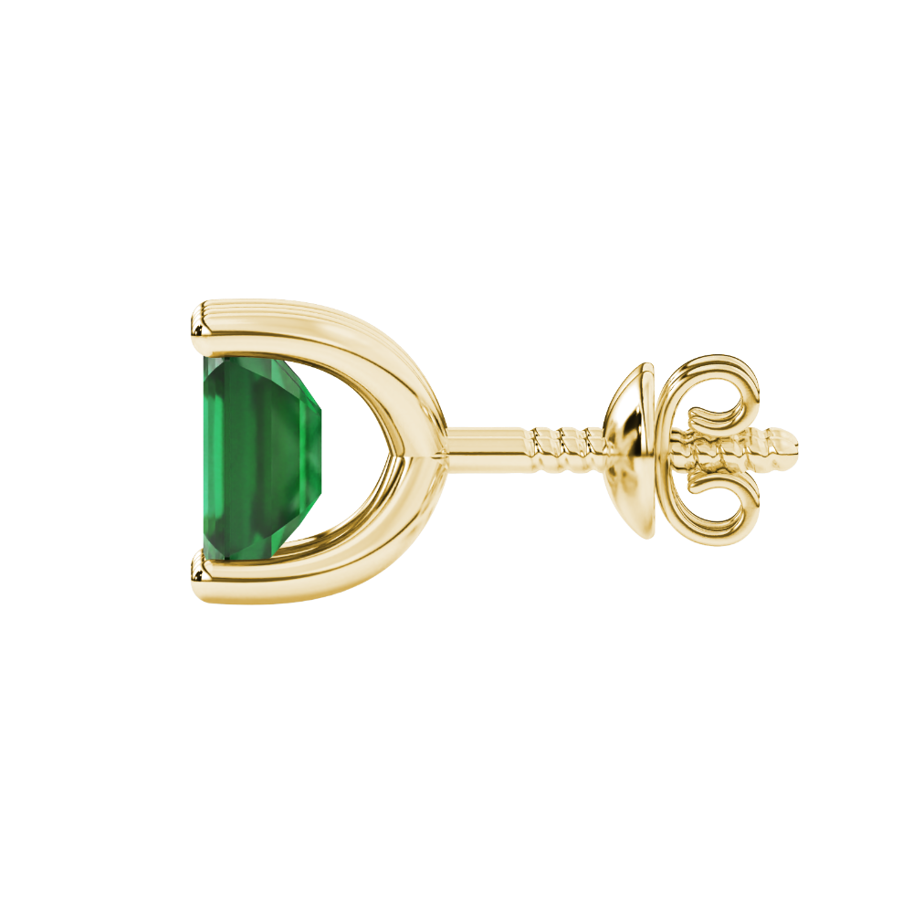 Emerald cut green gemstone solitaire stud earrings in rose gold four prong setting