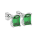 Emerald cut green gemstone solitaire stud earrings in rose gold four prong setting