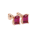Emerald cut red gemstone solitaire stud earrings in rose gold four prong setting